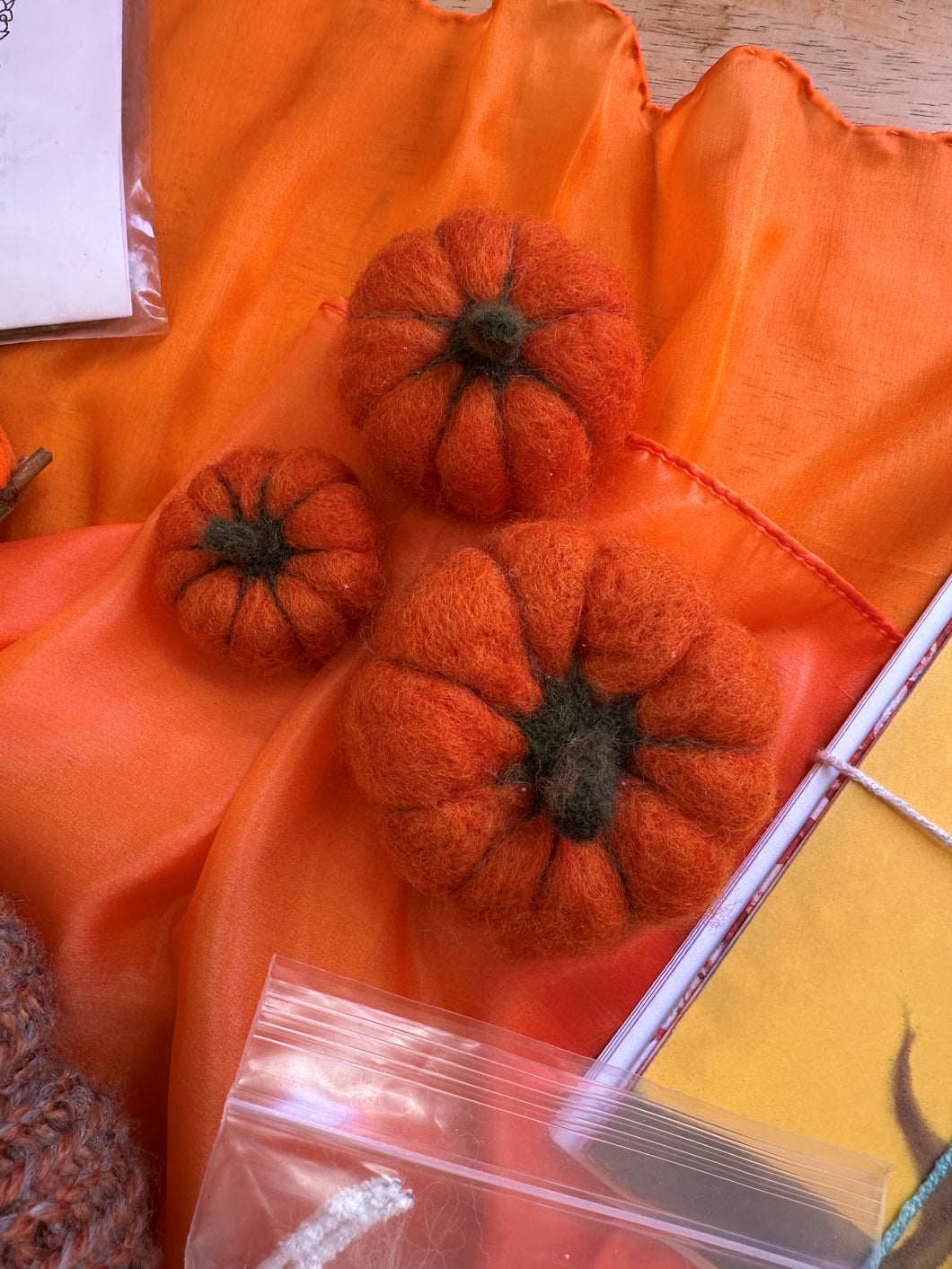 Felted Orange Pumpkin Trio