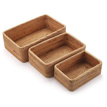 Load image into Gallery viewer, Honey Brown Natural Rattan Handwoven Rectangle 3-Piece Basket Set