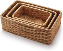 Load image into Gallery viewer, Honey Brown Natural Rattan Handwoven Rectangle 3-Piece Basket Set