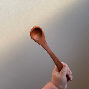 CHILD'S BOWL AND SPOON SET, CHERRY WOOD